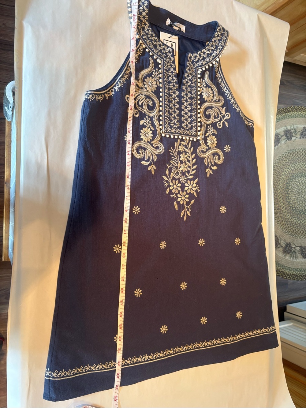 THML Navy Blue Embroidered Tunic with Cream Stitching - Picture 4 of 12